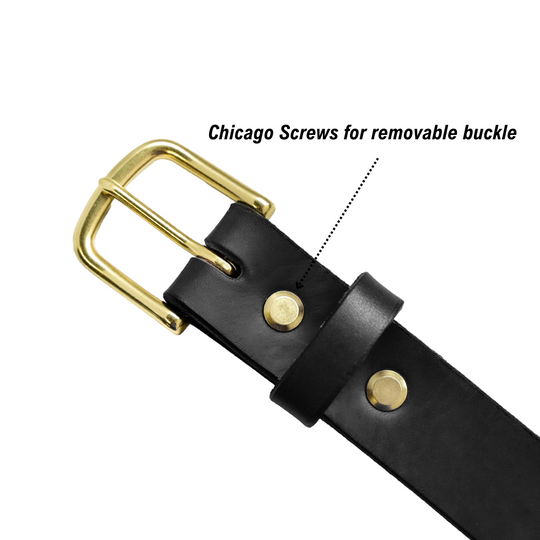 Chicago Screws Belt - Black Leather - Brass Buckle