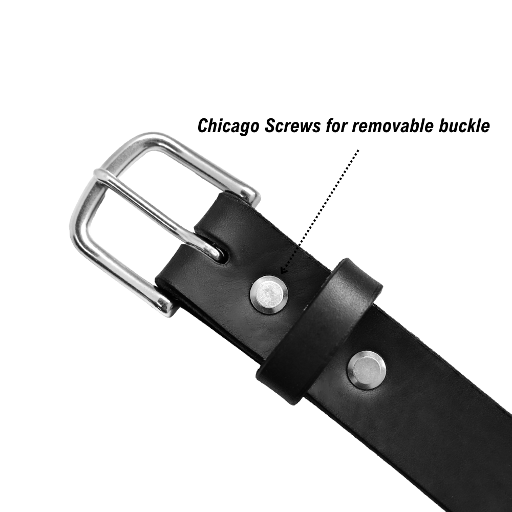 Chicago Screws Belt - Black Leather - Nickel Buckle