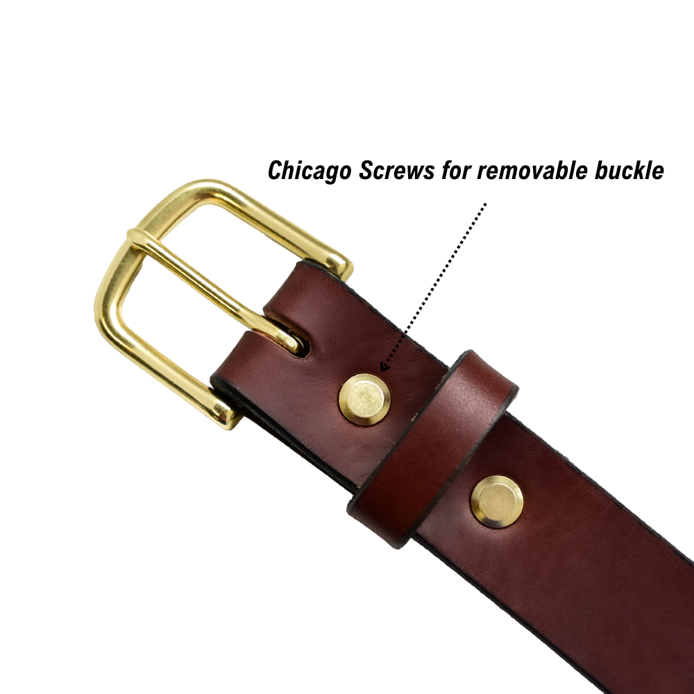 Chicago Screws Belt - Brown Leather - Brass Buckle