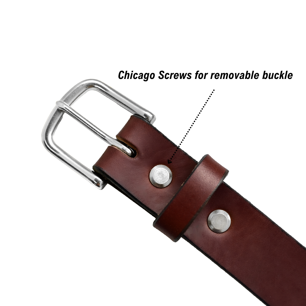 Chicago Screws Belt - Brown Leather - Nickel Buckle
