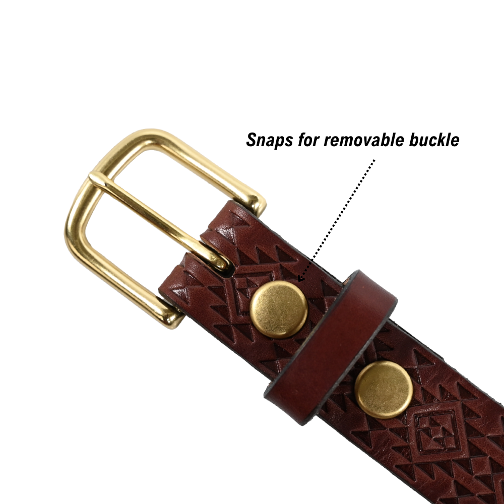 Aztec Belt - Brown Leather - Brass Buckle - Snaps