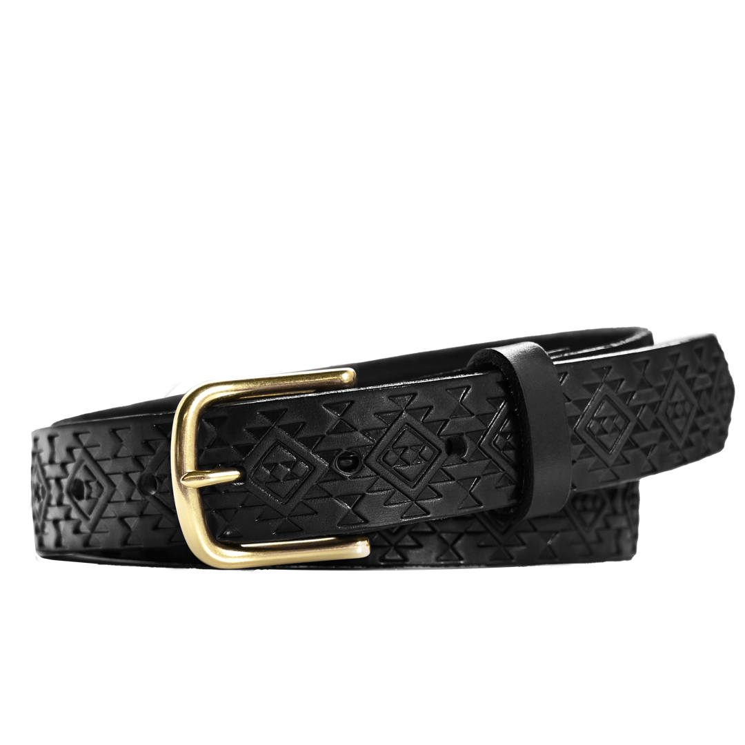Aztec Belt - Black Leather - Brass Buckle