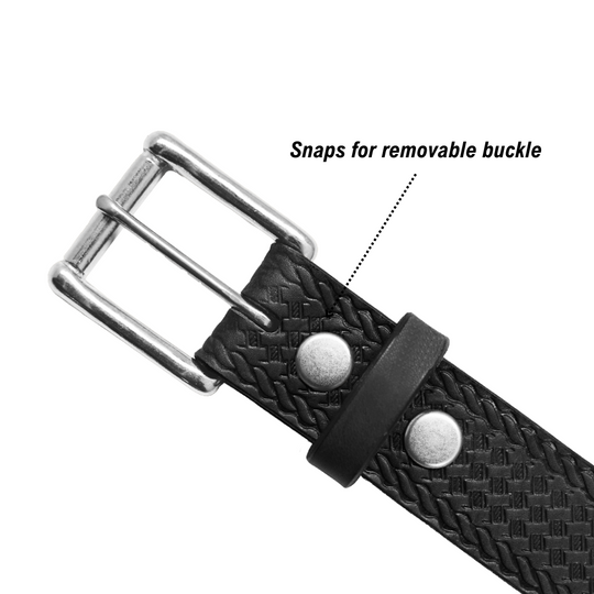 Basket Weave Belt - Black Leather - Nickel Buckle - Snaps