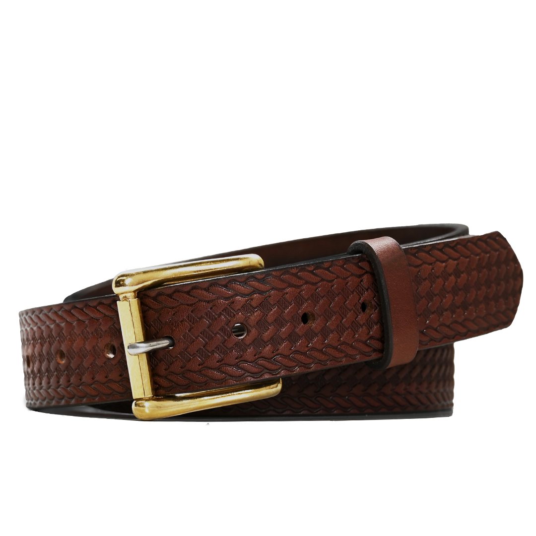 Basket Weave Belt - 1.5 Brown / Brass / 30