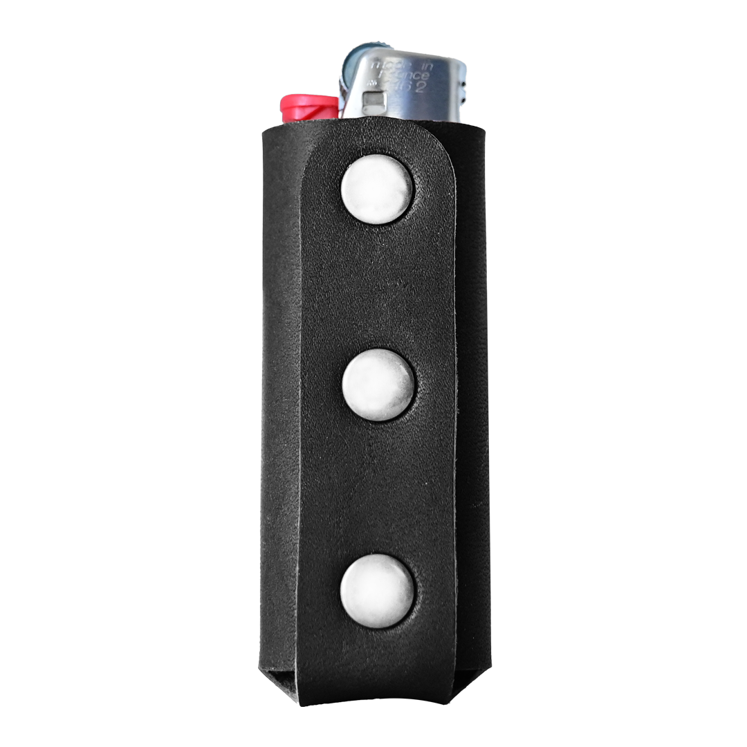 BIC Lighter Sleeve - Black Leather - Back