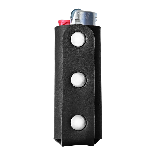 BIC Lighter Sleeve - Black Leather - Back