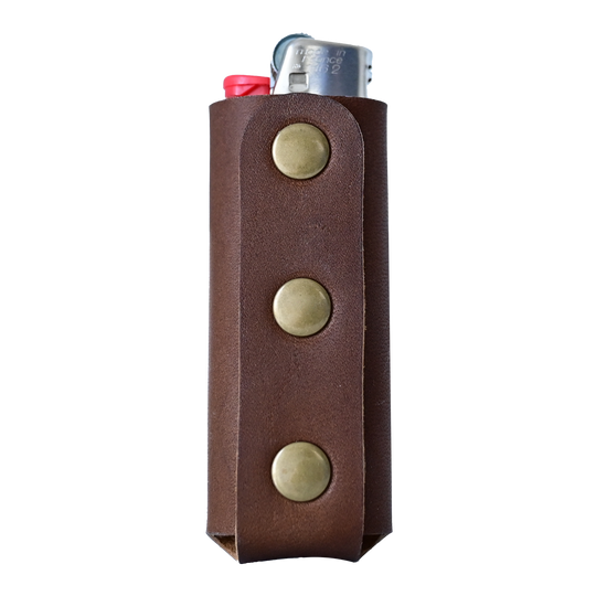 BIC Lighter Sleeve - Brown Leather - Back