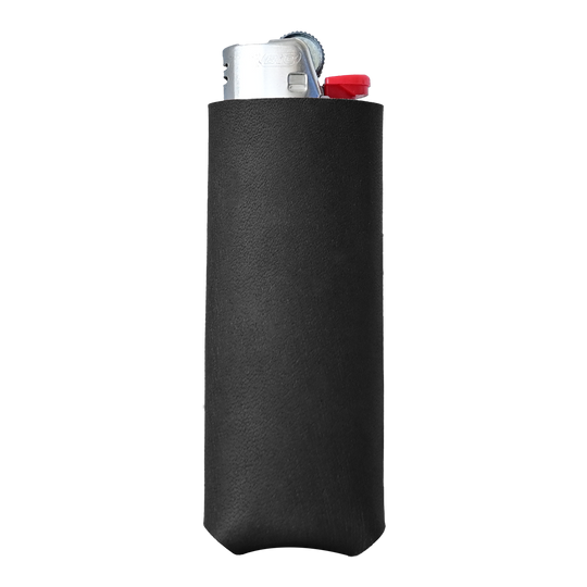 BIC Lighter Sleeve - Black Leather - Front