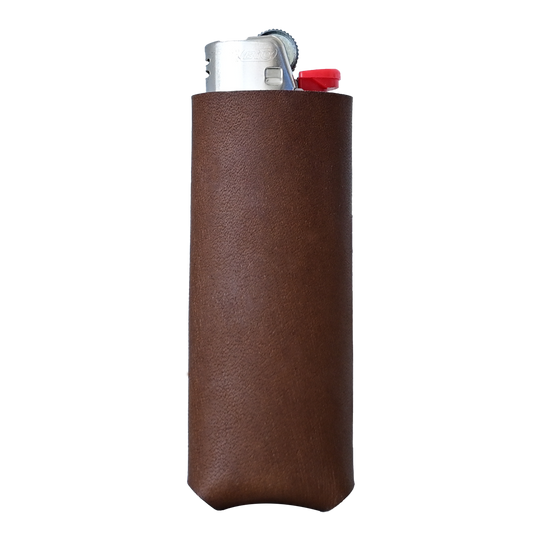 BIC Lighter Sleeve - Brown Leather - Front
