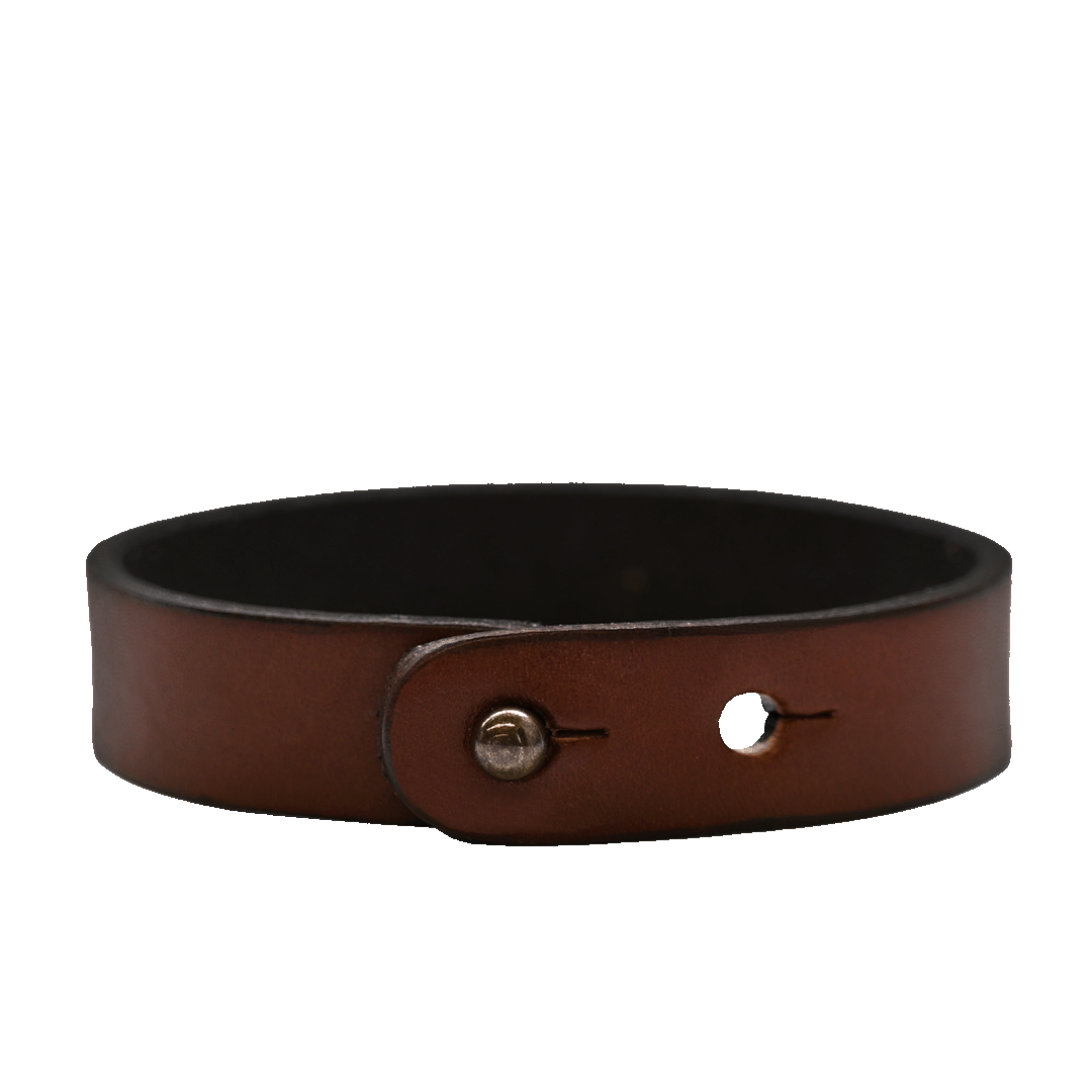 Brown Leather Button Stud Bracelet