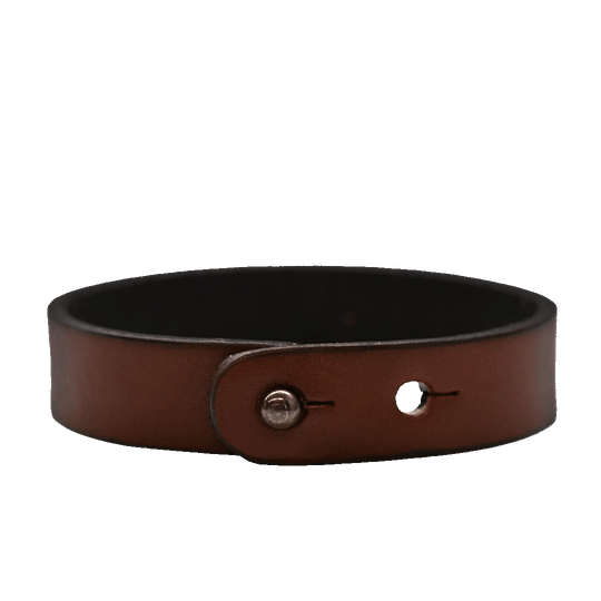 Brown Leather Button Stud Bracelet