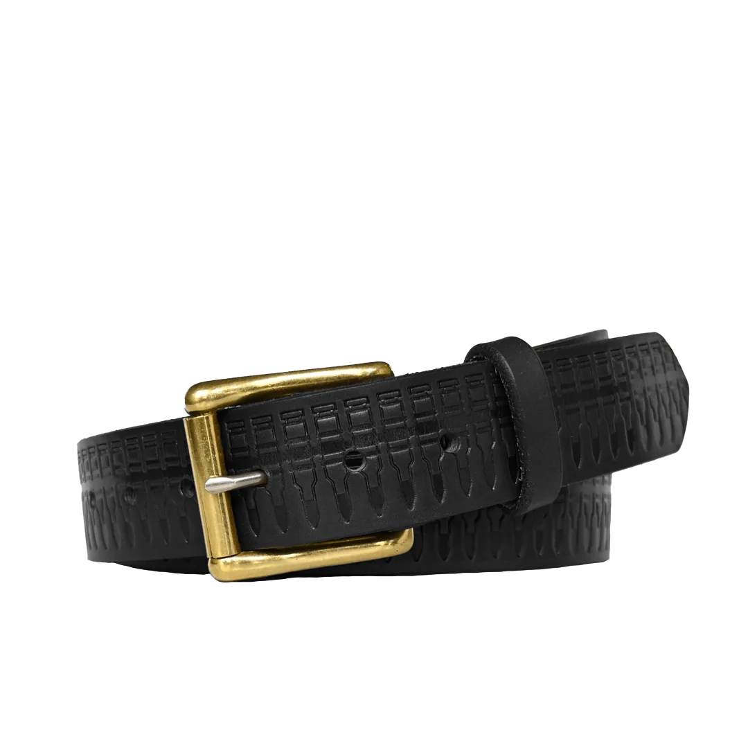 bullet pattern belt - black leather brass belt buckle