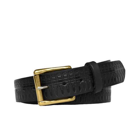 bullet pattern belt - black leather brass belt buckle