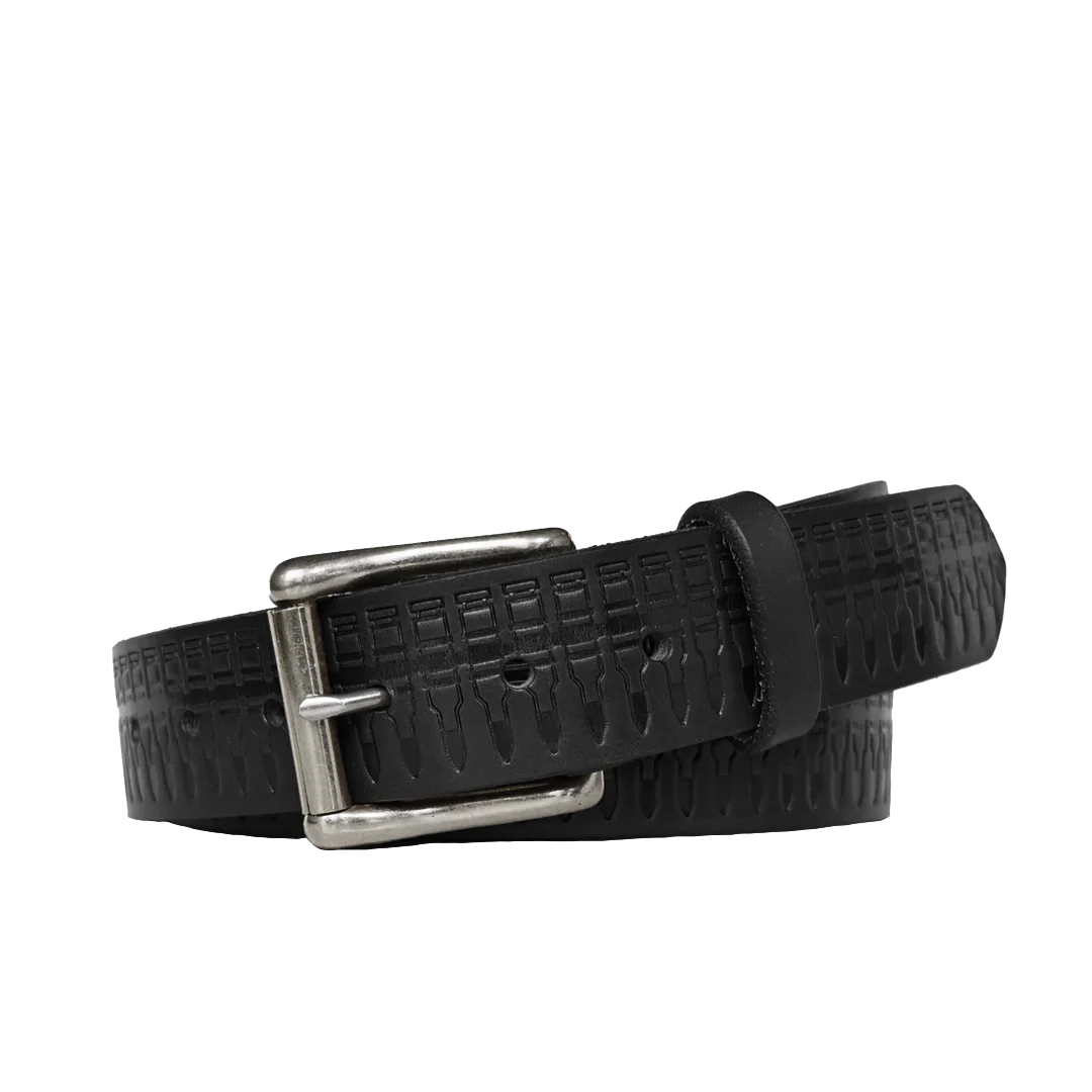 bullet pattern belt - black leather nickel belt buckle