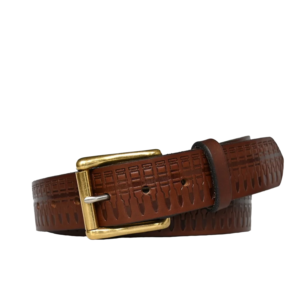 bullet pattern belt - brown leather brass belt buckle