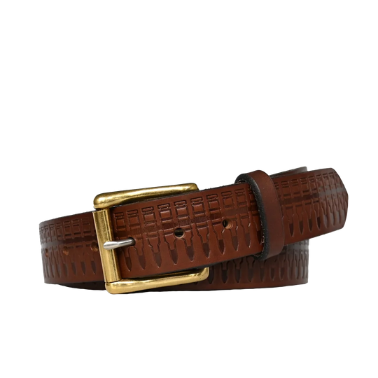 bullet pattern belt - brown leather brass belt buckle