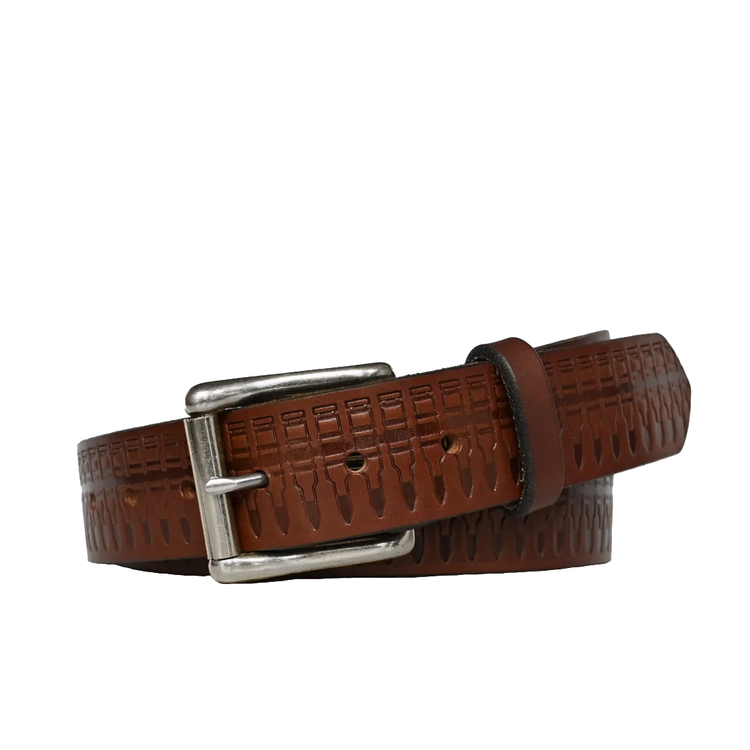 bullet pattern belt - brown leather nickel belt buckle