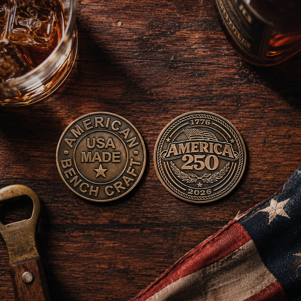 ABC/America 250 Challenge Coin - Front and Back Lifestyle