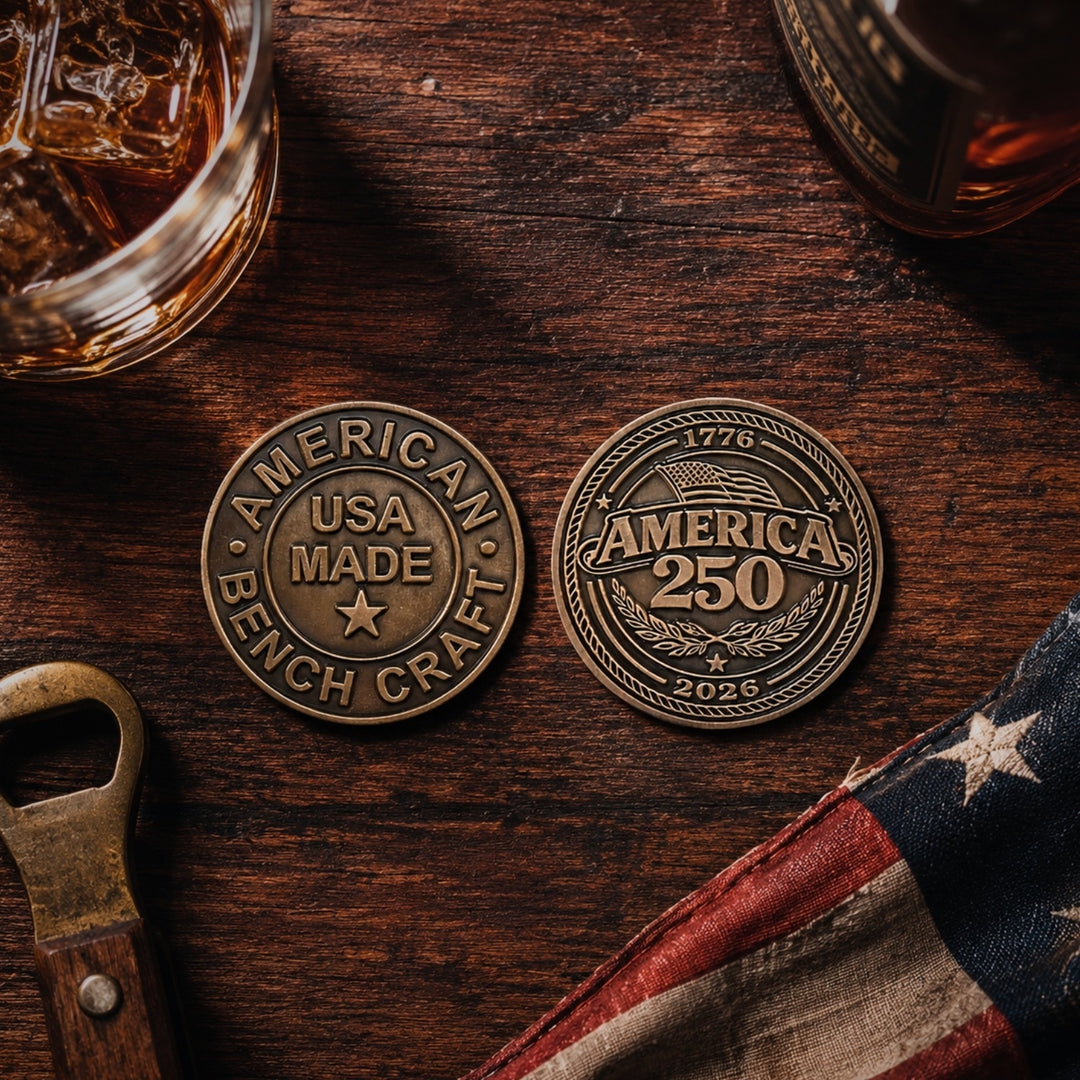 ABC/America 250 Challenge Coin - Front and Back Lifestyle