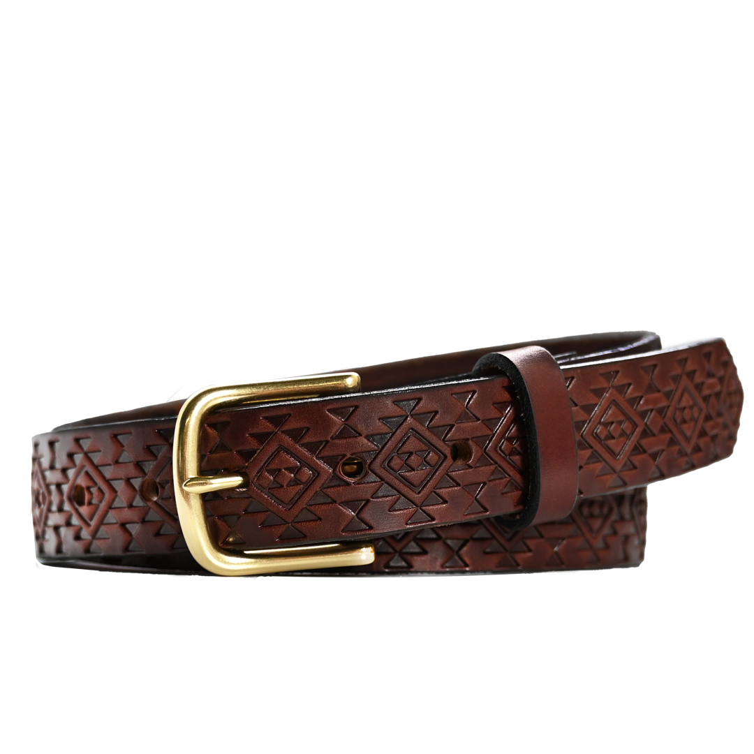 Aztec Belt - Brown Leather - Brass Buckle