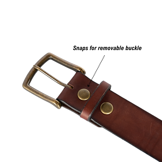 removable snaps heavy duty work belt - antique brass/brown