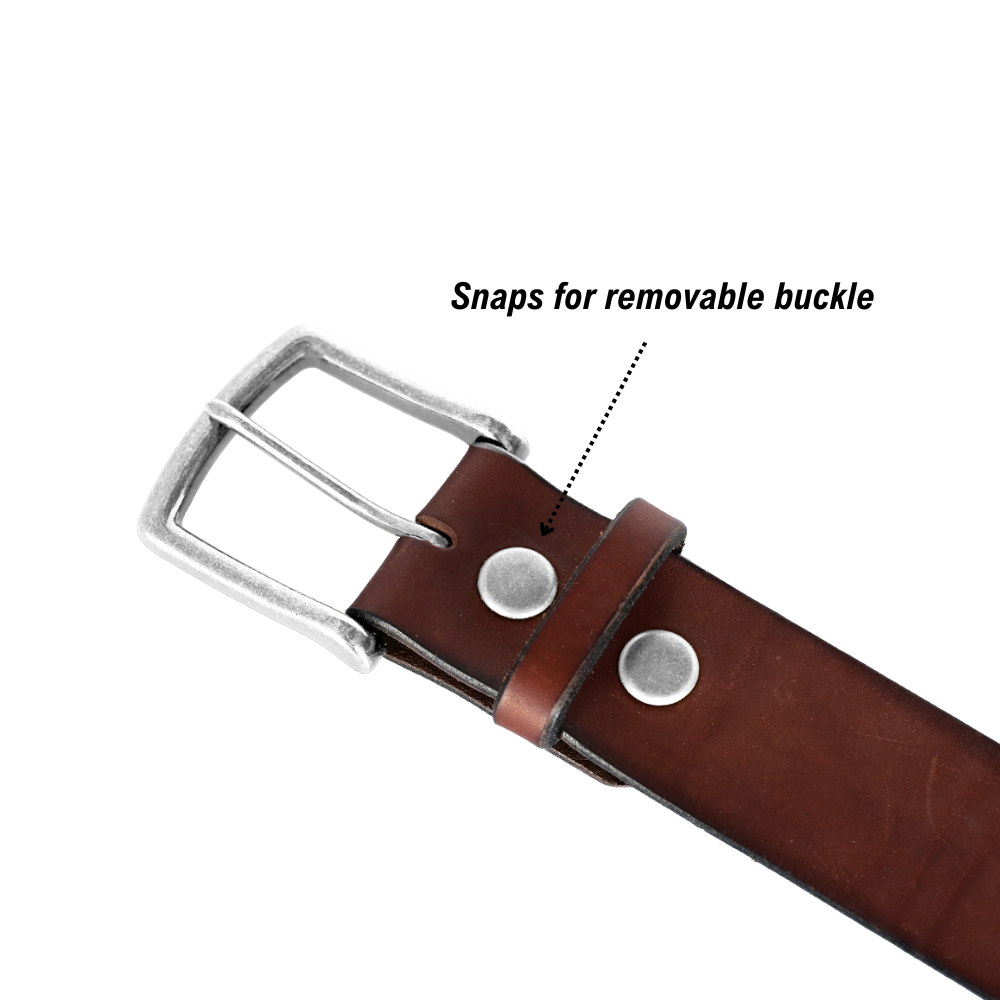 removable snaps heavy duty work belt - nickel/brown