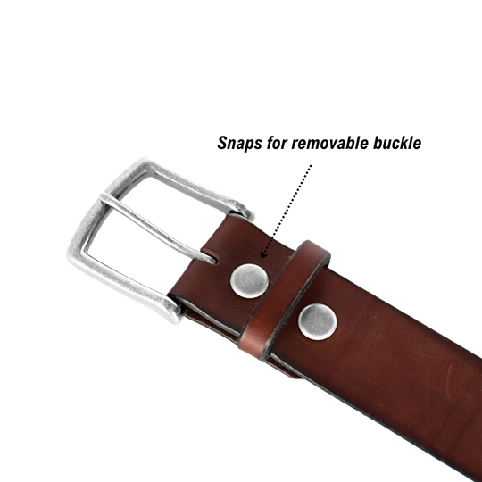 removable snaps heavy duty work belt - nickel/brown