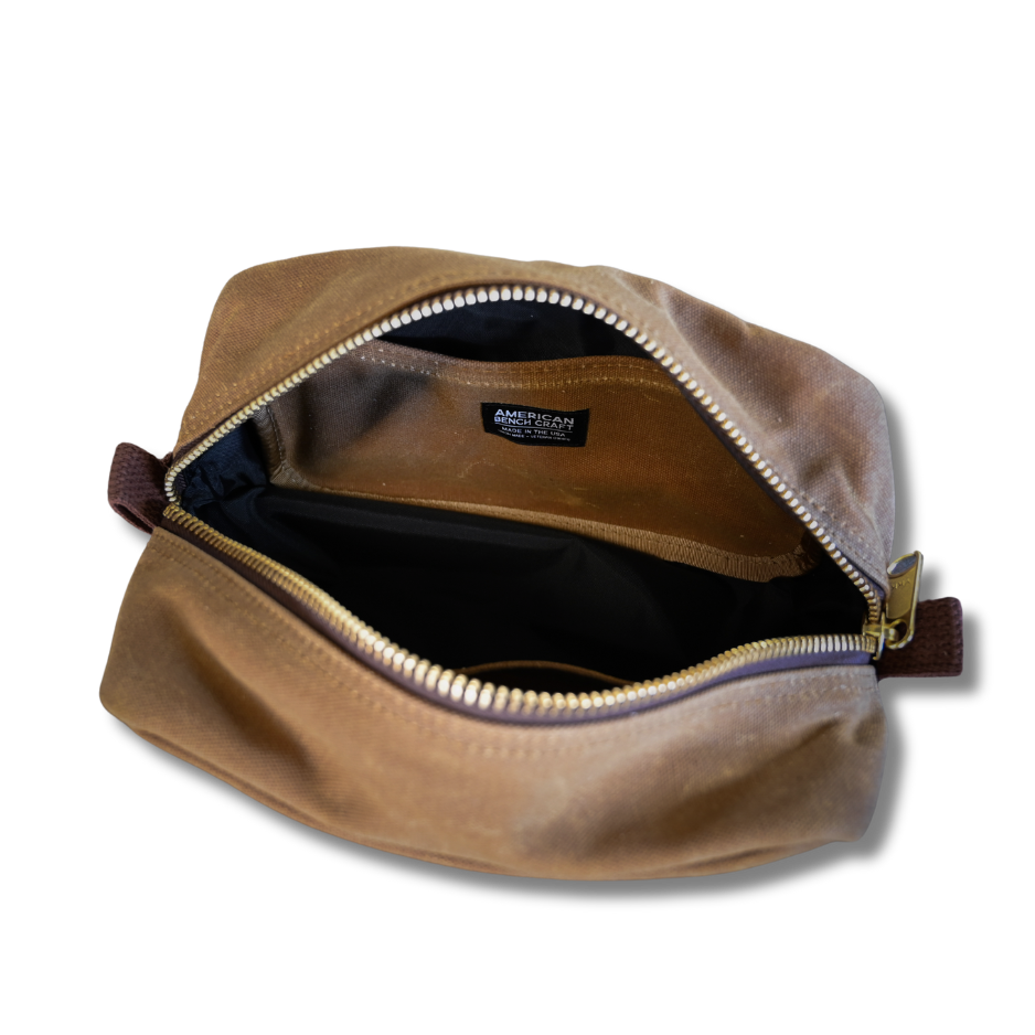 Dopp kit opened showing inside 