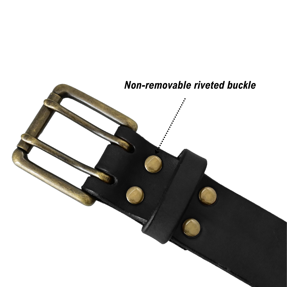 double prong belt buckle - rivets - black/antique brass