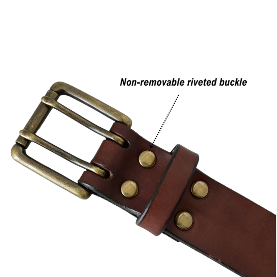 double prong belt buckle - rivets - brown/antique brass