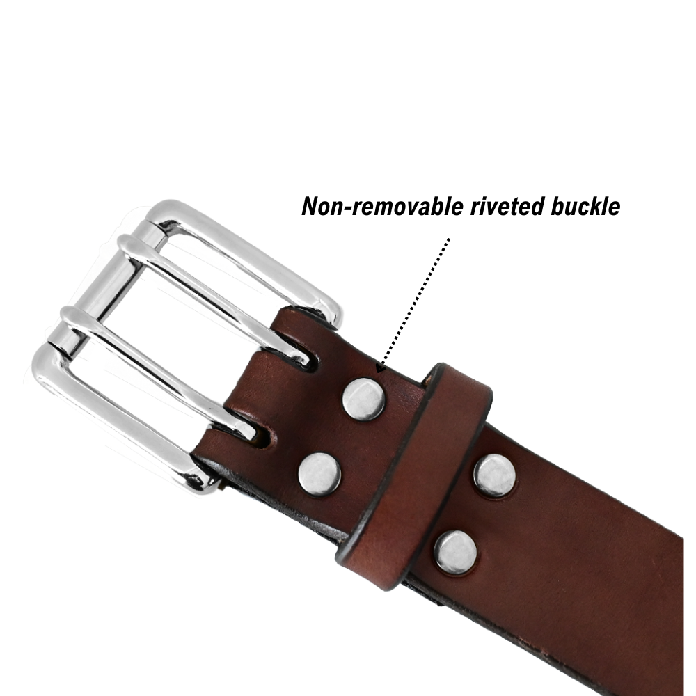 double prong belt buckle - rivets - brown/nickel