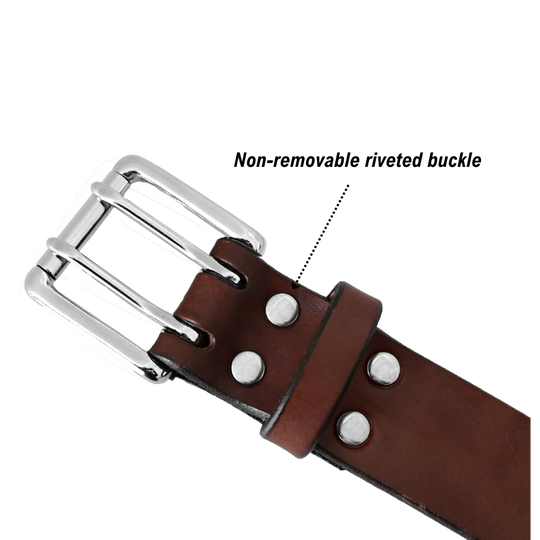double prong belt buckle - rivets - brown/nickel