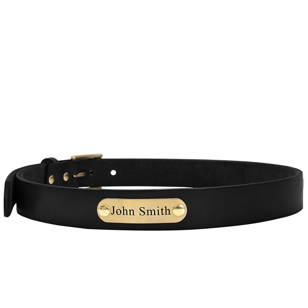 Gentleman's Belt - Black Leather - Brass Plate - Personalized
