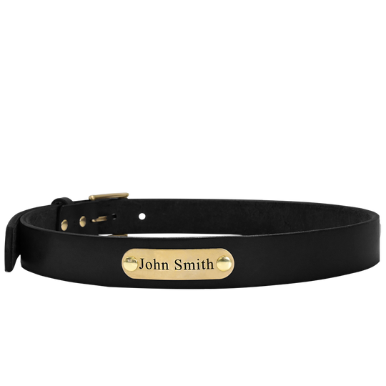 Gentleman's Belt - Black Leather - Brass Plate - Personalized