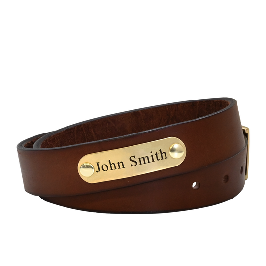 Gentleman's Belt - Brown Leather - Brass Plate