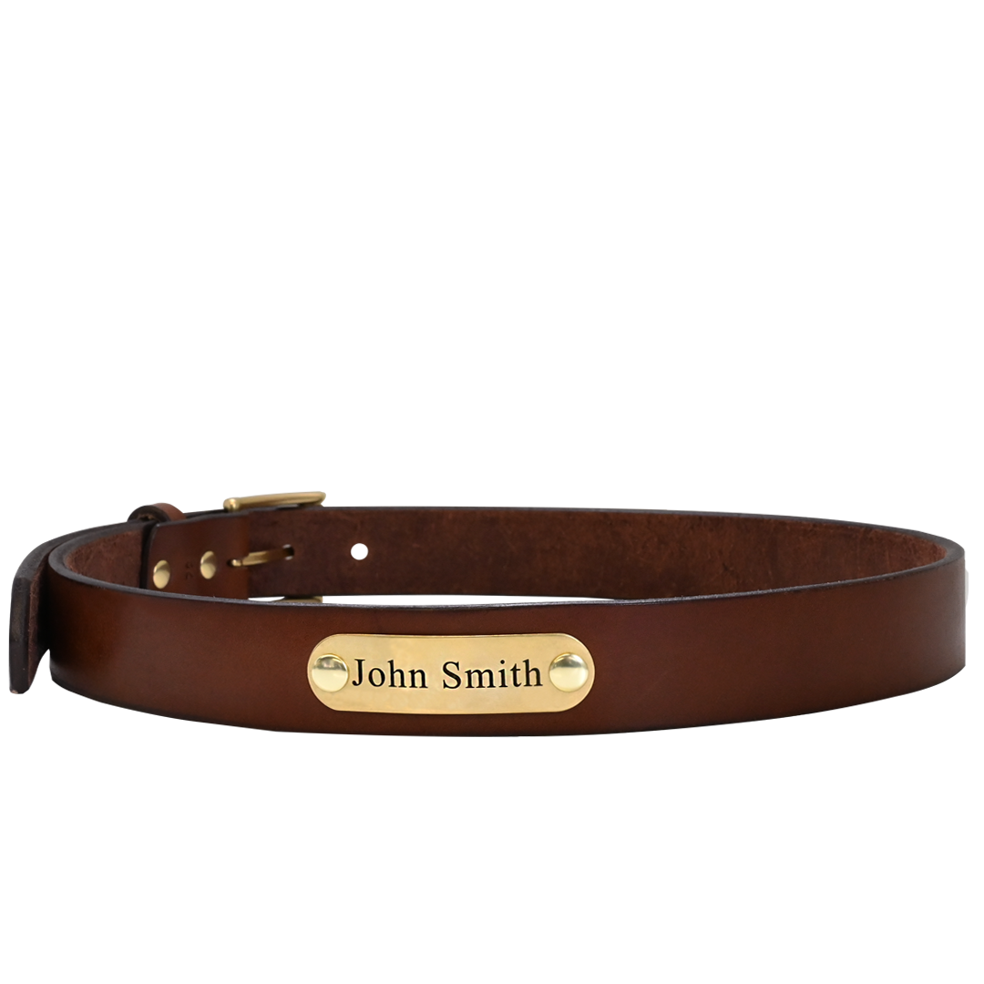Gentleman's Belt - Brown Leather - Brass Plate - Personalized