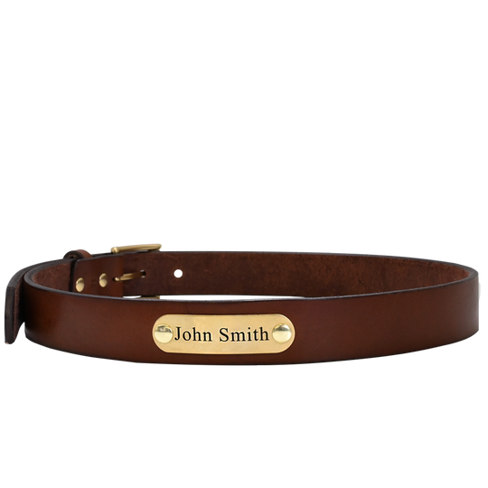 Gentleman's Belt - Brown Leather - Brass Plate - Personalized