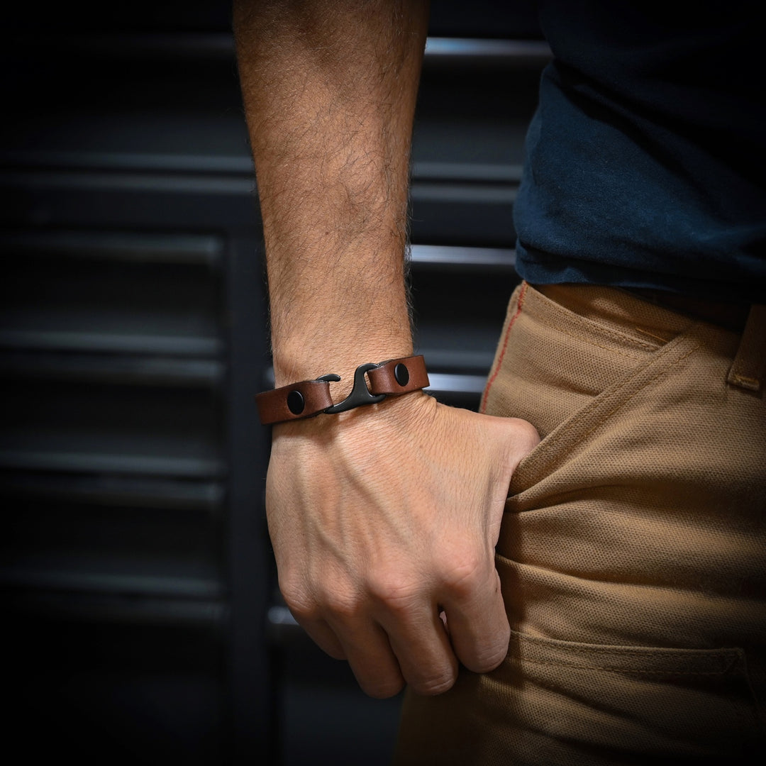 EDC Clasp Bracelet - Brown Leather Lifestyle