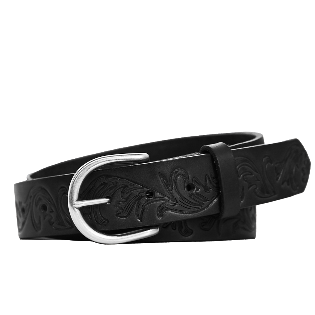 Filigree Belt - Women's Belt - Black Leather - Nickel Buckle