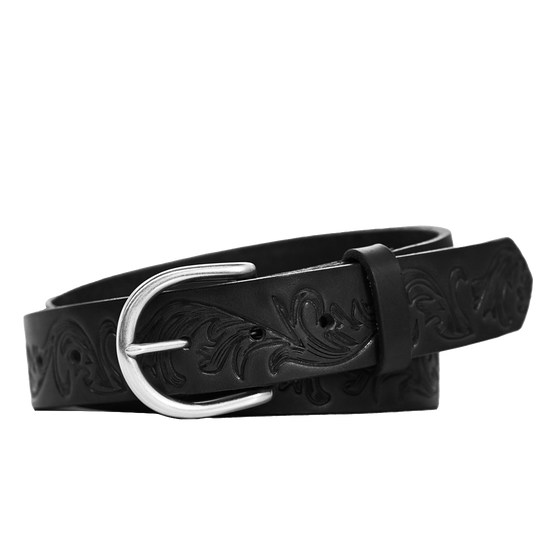 Filigree Belt - Women's Belt - Black Leather - Nickel Buckle