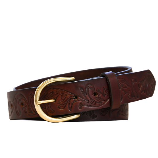 Filigree Belt - Women's Belt - Brown Leather - Brass Buckle
