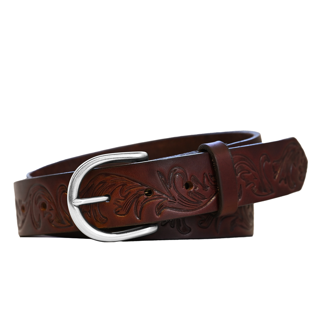 Filigree Belt - Women's Belt - Brown Leather - Nickel Buckle