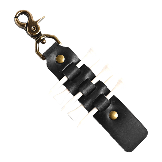 Leather Golf Tee Holder - Black Leather - Antique Brass