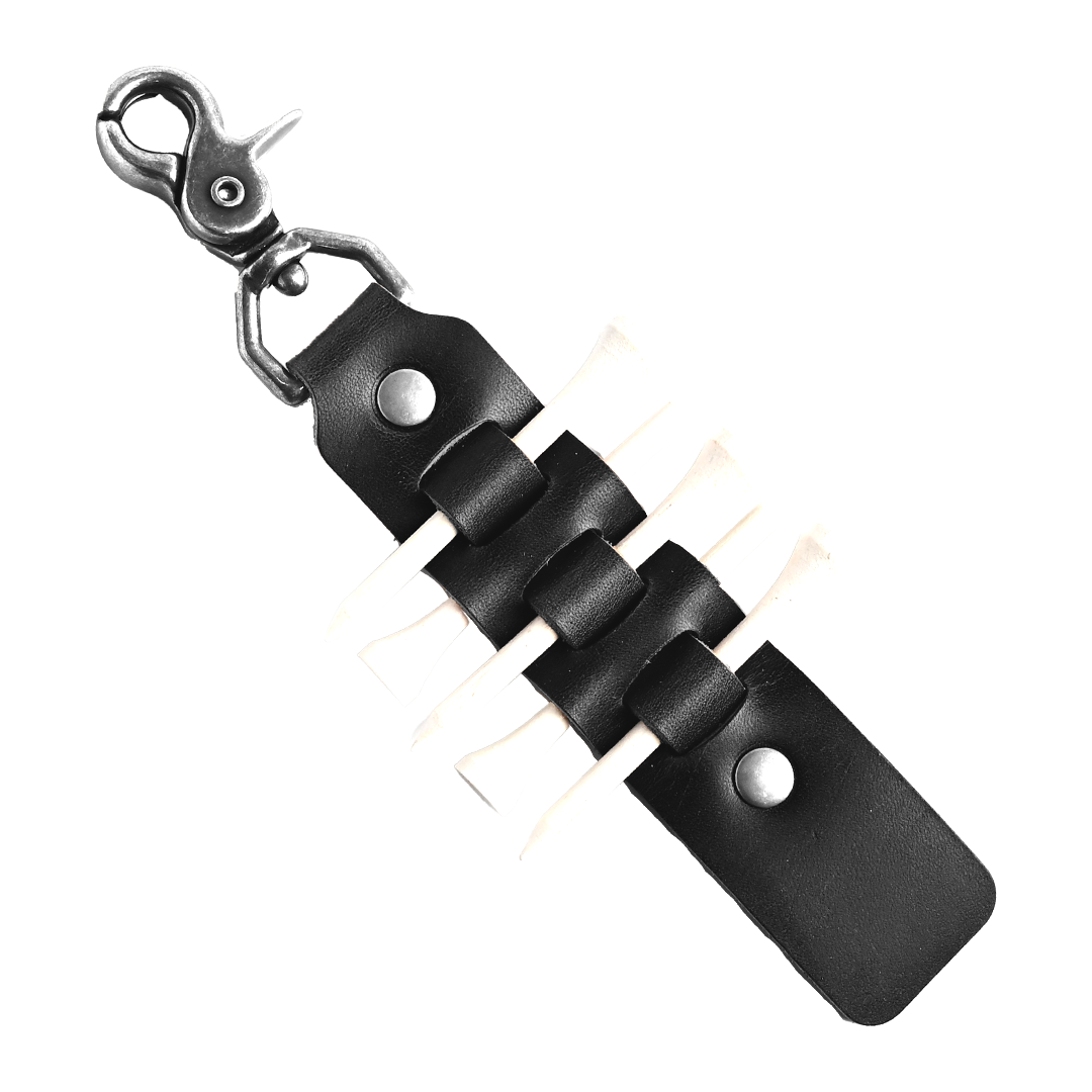 Leather Golf Tee Holder - Black Leather - Nickel
