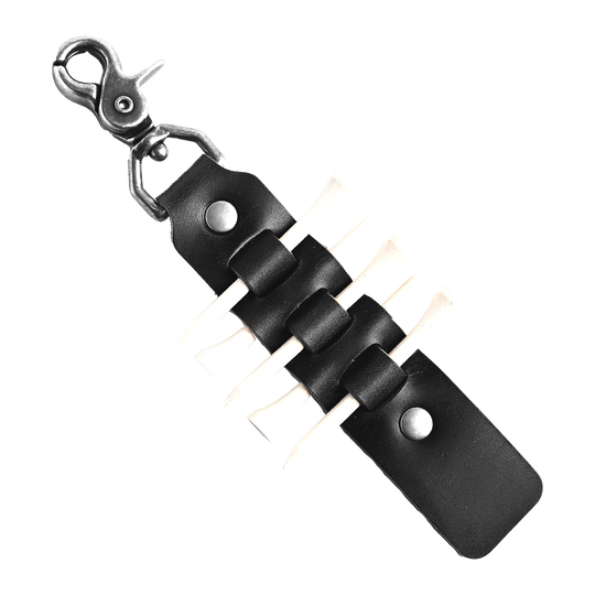 Leather Golf Tee Holder - Black Leather - Nickel