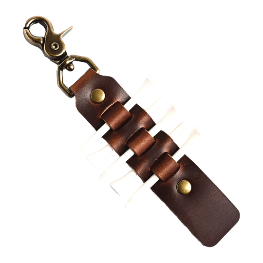 Leather Golf Tee Holder - Brown Leather - Antique Brass