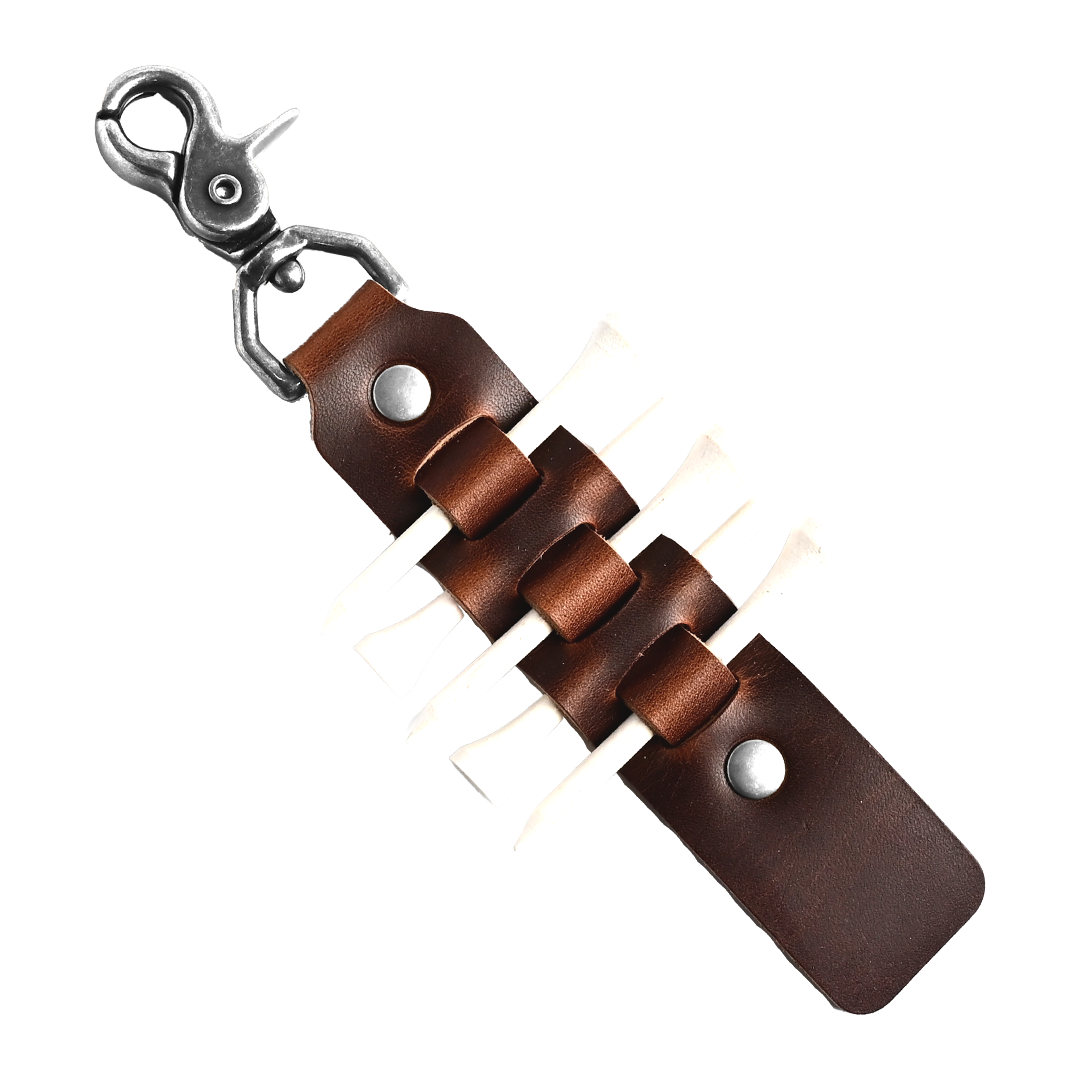 Leather Golf Tee Holder - Brown Leather - Nickel
