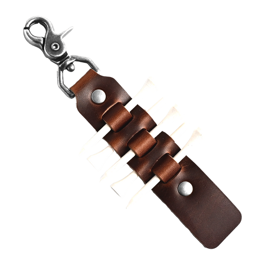 Leather Golf Tee Holder - Brown Leather - Nickel
