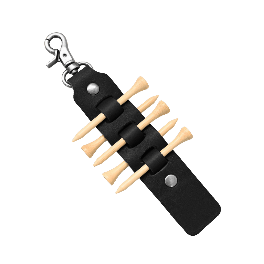 Golf tee holder - black leather