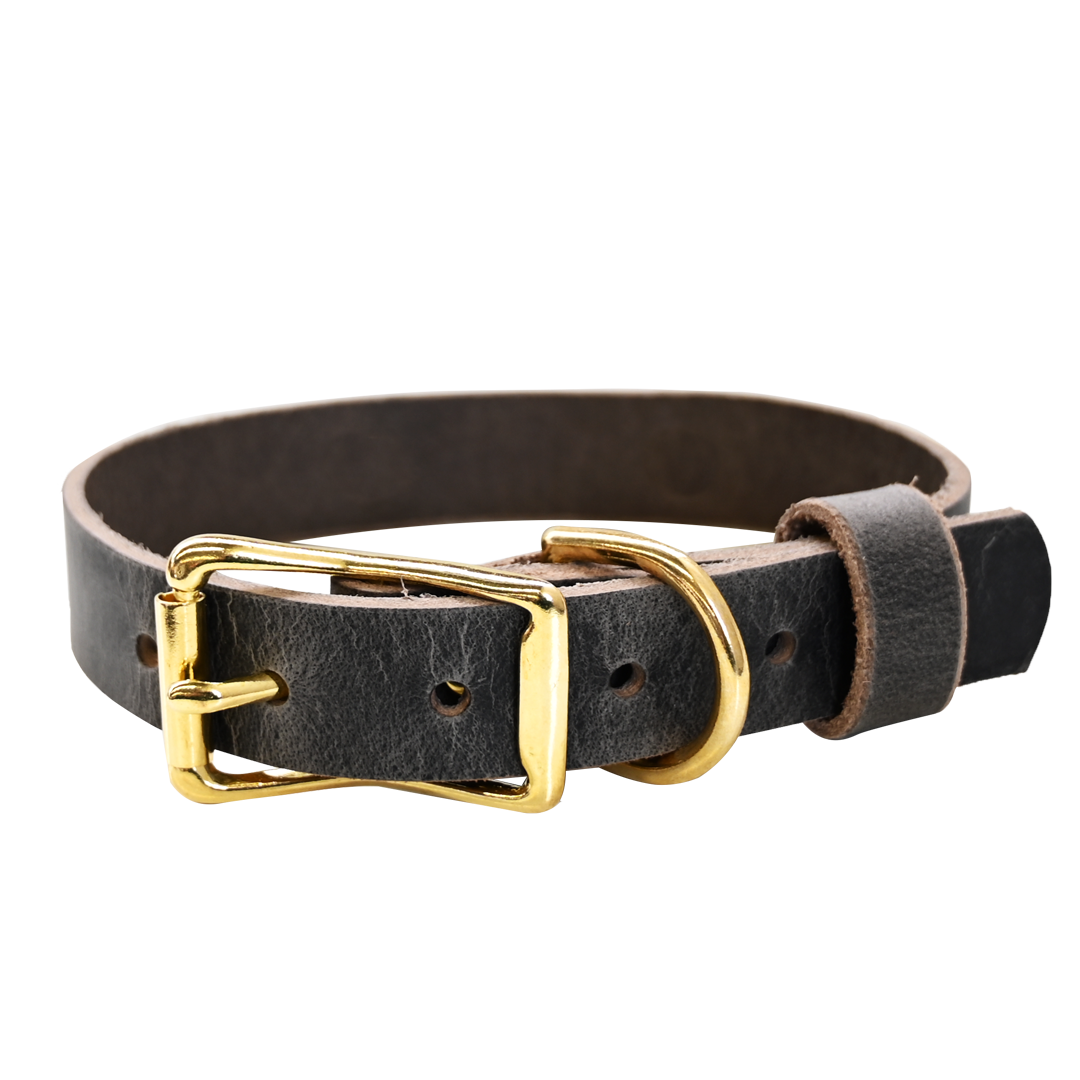 Standard Dog Collar - Distressed Gray - Brass